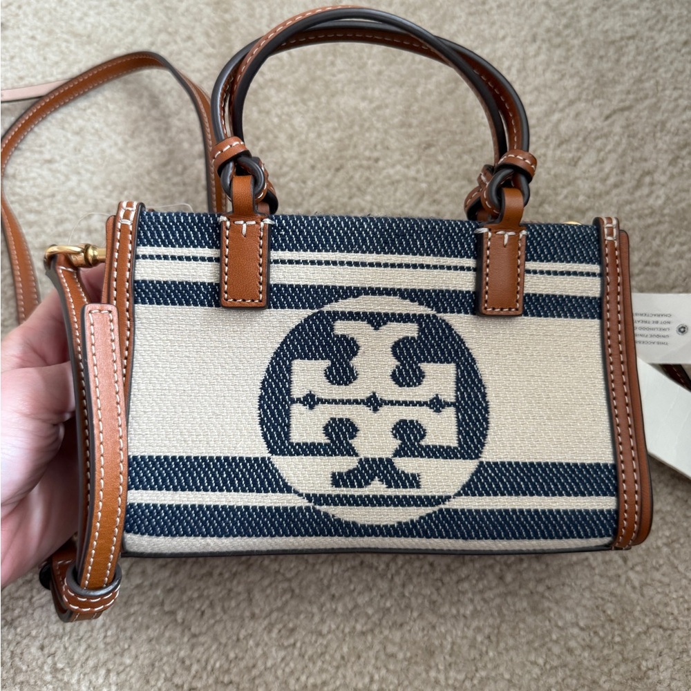 Tory Burch Navy and Cream Mini Ella Tote Bag